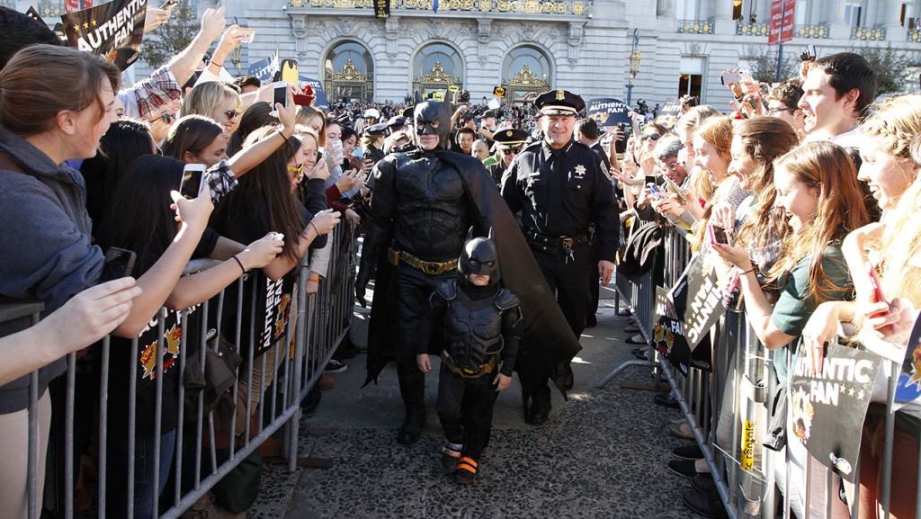 Five-years-old Miles Scott, from Tulelake, Calif., is dressed in a Batman costume in San Francisco, Friday, November 15, 2013. Miles, who wants to be a Batman, will embark on a series of crime-solving adventures when San Francisco is converted into “Gotham City” as part of a Make-A-Wish Foundation event. He is in a fight on his own in his battle against leukemia since he was a year old. He is now in remission. (Photo: Make-A-Wish Foundation/PaulSakuma.com)